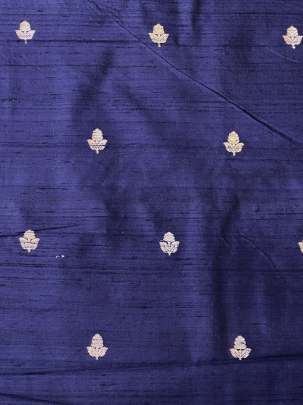 Raw Silk Golden & Silver Banarasi Butti Navy Blue/ Pure Banarasi fabrics