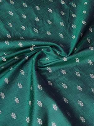 Raw Silk Banarasi Rama Green with Navy Blue Tint/