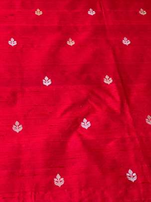 Raw Silk Golden & Silver Banarasi Butti Red/ Pure Banarasi fabrics