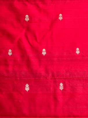 Raw Silk Golden & Silver Banarasi Butti Red/ Pure Banarasi fabrics