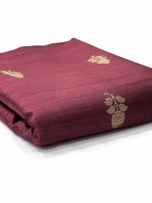 Raw Silk Golden Banarasi Butta Rose Wine/ 