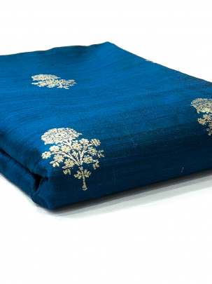 Raw Silk Golden Banarasi Butta Peacock Blue/