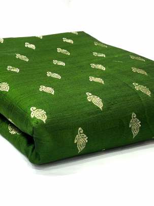 Raw Silk Golden Banarasi Butta Green/ Pure Banarasi fabrics