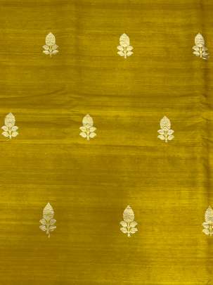 Raw Silk Golden Banarasi Butta Ochre Yellow/ Pure Banarasi fabrics