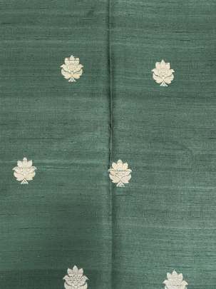 Raw Silk Golden Banarasi Butta Greyish Green/ Pure Banarasi fabrics