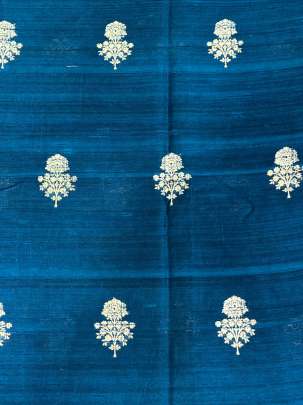 Raw Silk Golden Banarasi Butta Peacock Blue/ Pure Banarasi fabrics