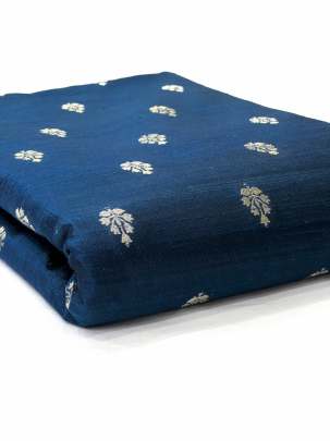 Raw Silk Golden Banarasi Butti Peacock Blue/ Pure Banarasi fabrics