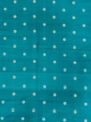 Raw Silk Golden & Silver Banarasi Butti Rama Green/ Pure Banarasi fabrics