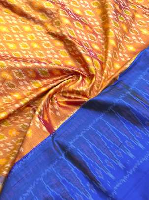 Raw Silk Patola Duppata Mustard Yellow/