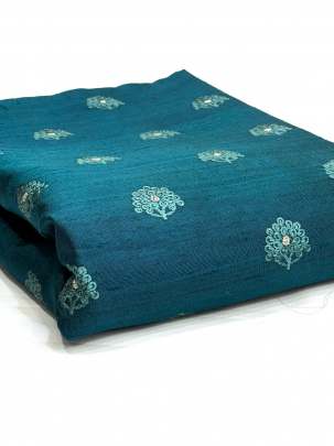 Raw Silk Resham Work Rama Green/ Pure Banarasi fabrics