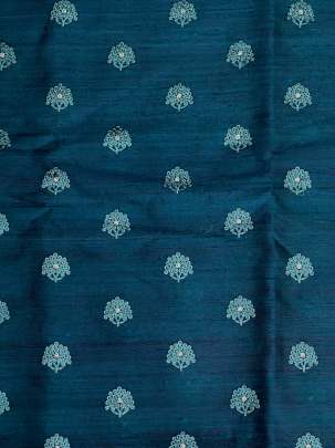 Raw Silk Resham Work Rama Green/ Pure Banarasi fabrics