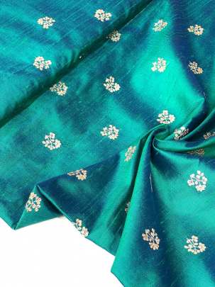 Raw Silk Water Gold Banarasi work Rama Green With Royal Blue Tint/ 