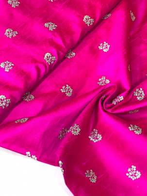 Raw Silk Water Gold Banarasi work Bright Rani/ Pure Banarasi fabrics