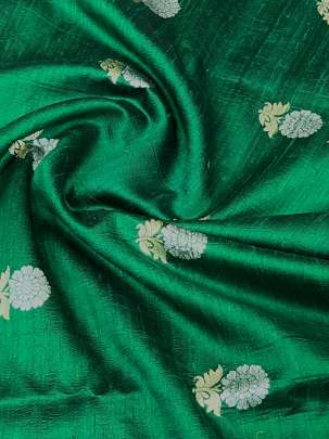 Raw Silk With Banarasi Golden & Silver Butta Green/ 