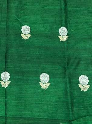 Raw Silk With Banarasi Golden & Silver Butta Green/ Pure Banarasi fabrics