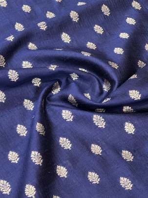 Raw Silk With Golden Banarasi Butti Navy Blue/ 