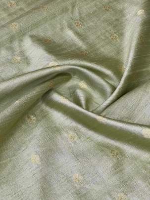 Raw Silk With Golden Banarasi Butti Light Pista Green/ Pure Banarasi fabrics