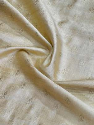 Raw Silk With Golden Banarasi Butti Yellowish Cream/ Pure Banarasi fabrics