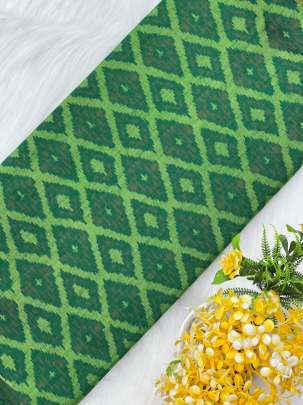 Raw silk ikkat fabric - Green/