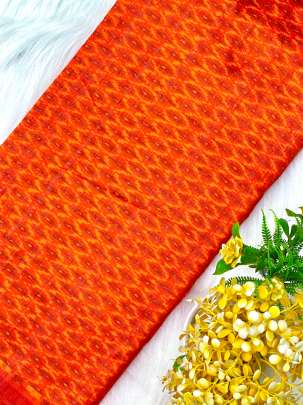 Raw silk ikkat fabric - Orange/