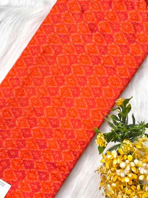 Raw silk ikkat fabric - Orange/