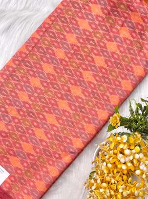 Raw silk ikkat fabric - Peach/ 