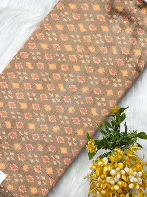 Raw silk ikkat fabric - Peach Brown/ Ikkat silk