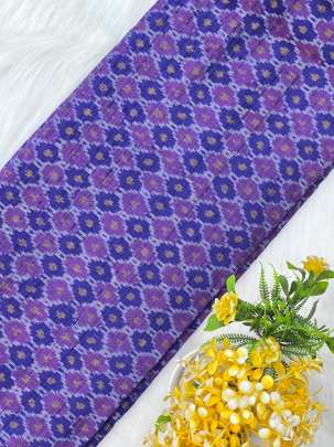 Raw silk ikkat fabric - Purple/ 