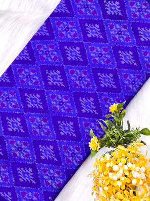 Raw silk ikkat fabric - Royal Blue/ Ikkat silk