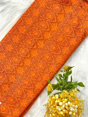 Raw silk ikkat fabric - Rust Orange/ 