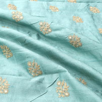 Raw silk with golden butta work fabric/ 