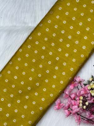 Raw silk with golden minakari zari butti fabric - Ocur Yellow/