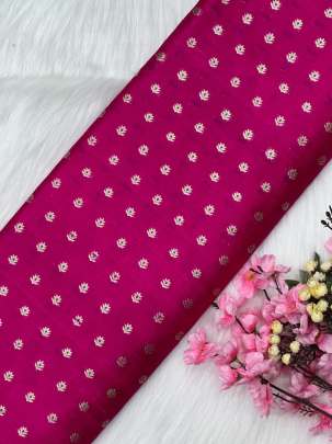 Raw silk with golden minakari zari butti fabric - Hot Pink/