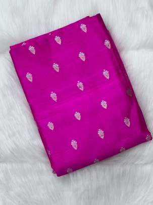 Raw silk with golden & silver zari butti - Hot Pink/