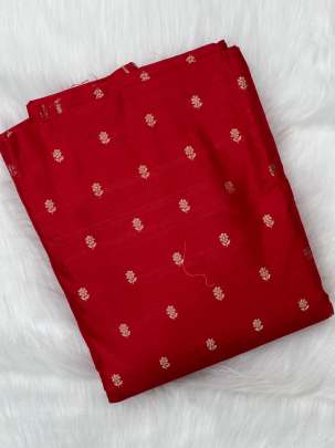 Raw silk with golden zari butti - Red/ Pure Banarasi fabrics