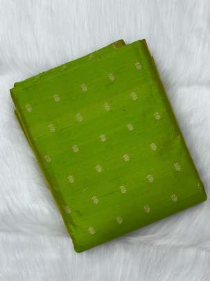 Raw silk with golden zari butti - Parrot green/ 