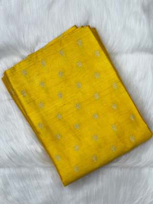 Raw silk with golden zari butti - Yellow/ Pure Banarasi fabrics