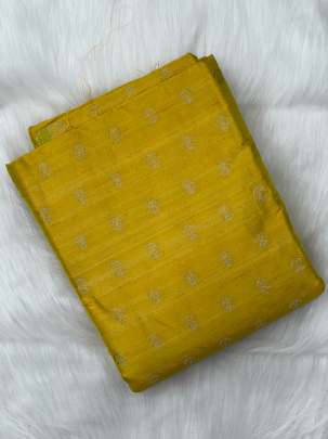 Raw silk with golden zari butti - Yellow/ Pure Banarasi fabrics