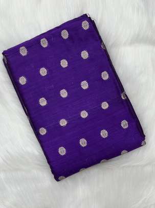 Raw silk with golden zari butti - Purple/