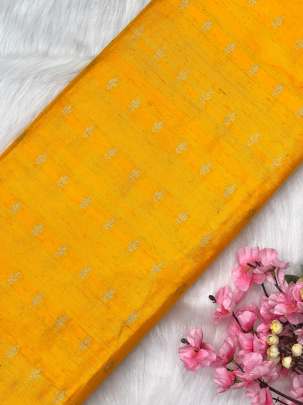 Raw silk with golden zari butti - Yellow/ Pure Banarasi fabrics