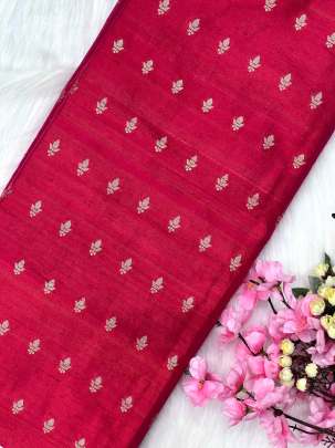 Raw silk with golden zari butti - Cherry red/ Pure Banarasi fabrics