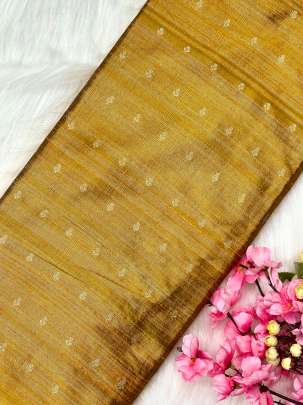 Raw silk with golden zari butti - Golden/ Pure Banarasi fabrics