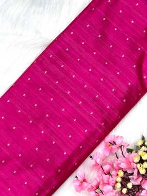 Raw silk with golden zari butti - Hot Pink/ 