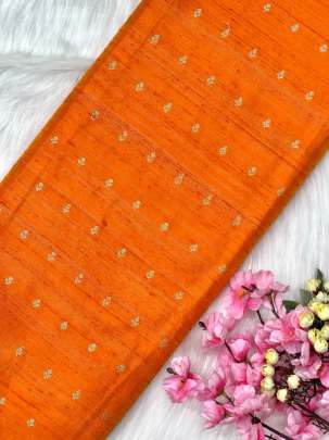 Raw silk with golden zari butti - Orange/ 