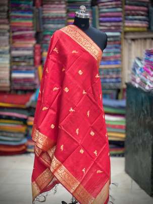 Raw silk with golden zari work duppata - Maroon/