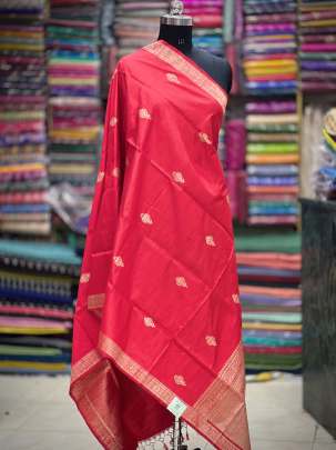 Raw silk with golden zari work duppata - Red/