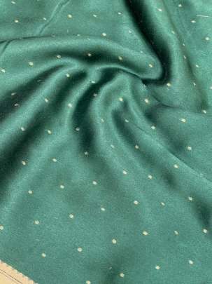 Resham Crepe With Golden Dots Motif & Golden Banarasi Border Green/