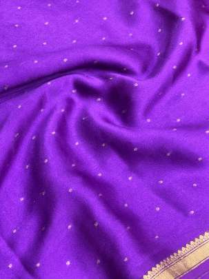 Resham Crepe With Golden Dots Motif & Golden Banarasi Border Purple/ 