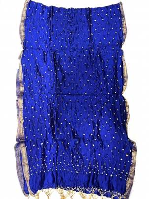 Silk Bandhej Stole With Banarasi Border Royal Blue/ Bandhej duppatas & Stoles