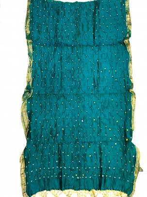 Silk Bandhej Stole With Banarasi Border Rama Green/ Banarasi Duppatas 